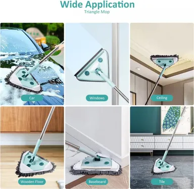 Triangle Microfiber Flat Floor Mop with Long Adjustable Handle for Corners|Wet & Dry Cleaning, Washable Pads| Rotatable Flat Head for Home Floor Cleaning thumbnail 8
