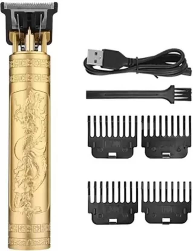 T9 Vintage Professional Hair Trimmer for Men Golden Metal Body Cordless Beard Hair Clipper with 4 Guide Combs USB Rechargeable Grooming Machine image 1