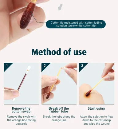 Kliffoo 50pcs Povidone‑Iodophor Iodine Swabsticks | Portable First Aid Medical Cotton Swabs for Cuts|  Wounds, Ear & Nose Care| Outdoor Hygiene & Emergency Use