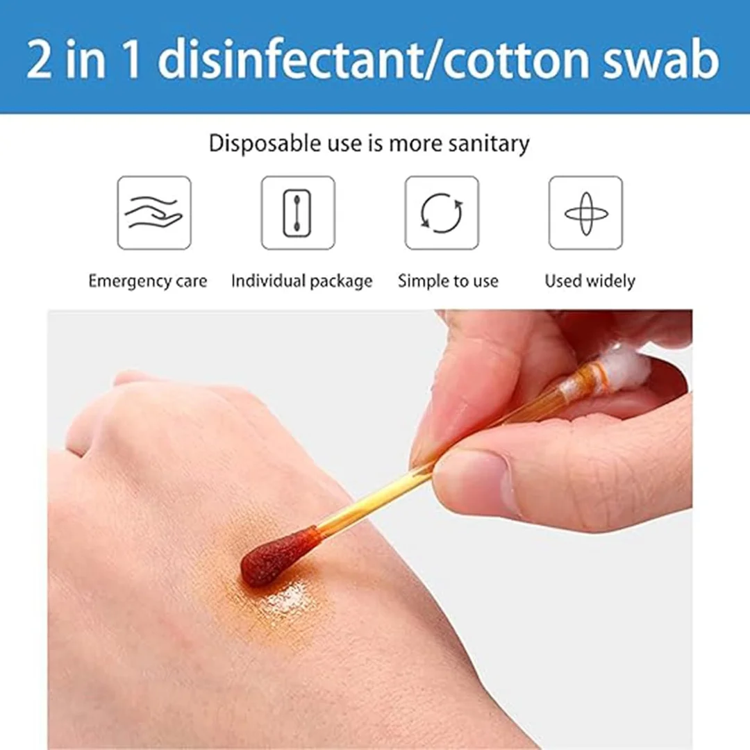 Kliffoo 50pcs Povidone‑Iodophor Iodine Swabsticks | Portable First Aid Medical Cotton Swabs for Cuts| Wounds, Ear & Nose Care| Outdoor Hygiene & Emergency Use image 3