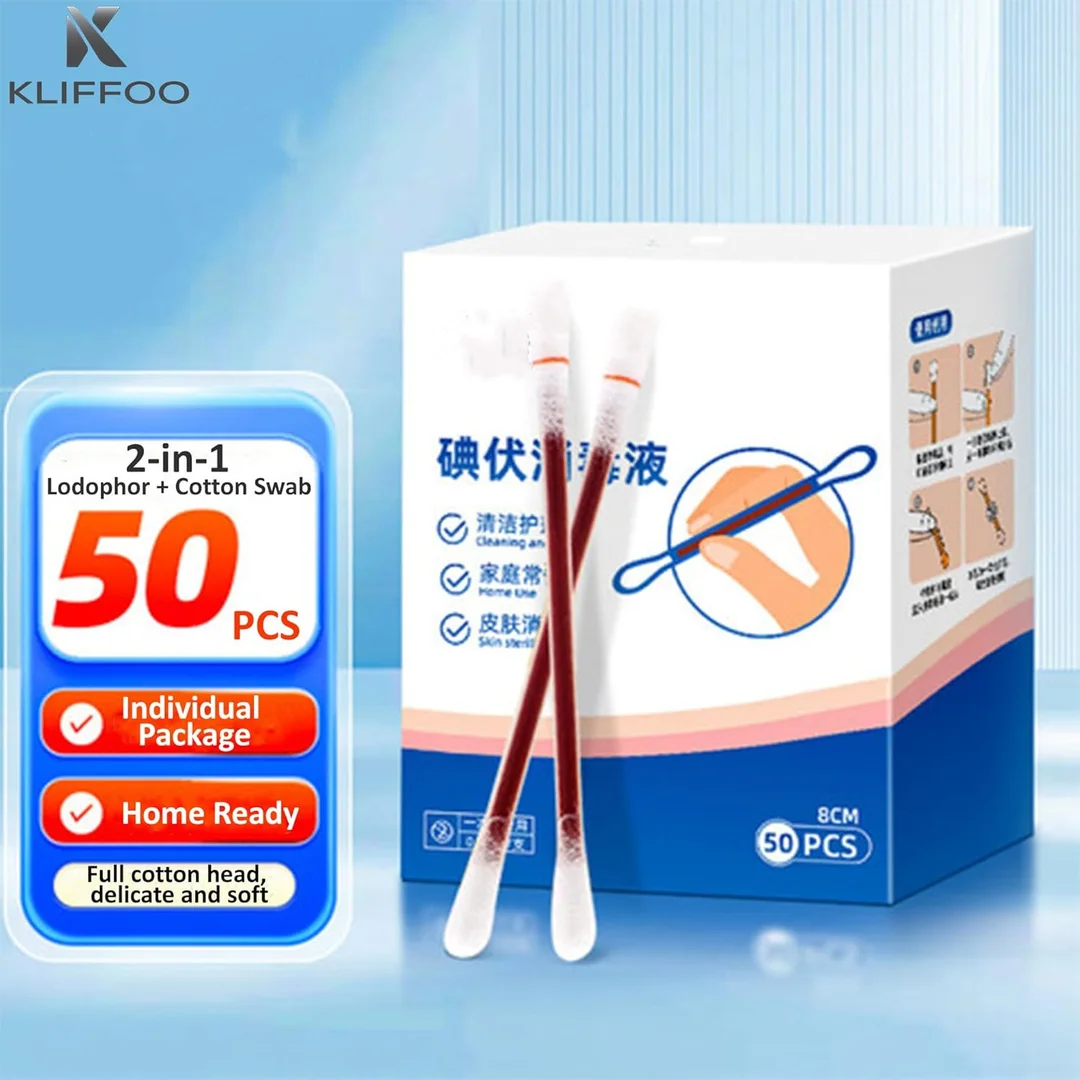 Kliffoo 50pcs Povidone‑Iodophor Iodine Swabsticks | Portable First Aid Medical Cotton Swabs for Cuts| Wounds, Ear & Nose Care| Outdoor Hygiene & Emergency Use image 6