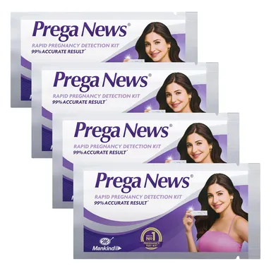 Prega News Home Urine HCG Pregnancy Test Kit Pack of 4 – Rapid 99% Accurate One‑Step Pregnancy Test with 5 Min Results & Easy Home Use