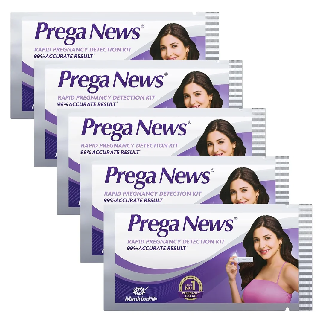 Prega News One Step Urine hCG Pregnancy Test Kit – Pack of 5 Rapid Home Pregnancy Detection Strips (99% Accurate, 5-Min Results, India) image 1
