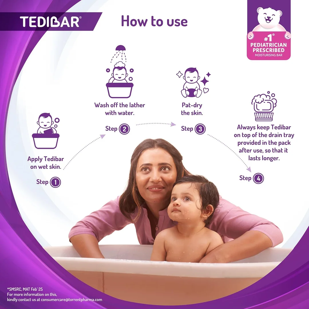 Tedibar Baby Moisturising Bathing Bar 75g |100% Soap Free & Pediatrician Recommended image 3