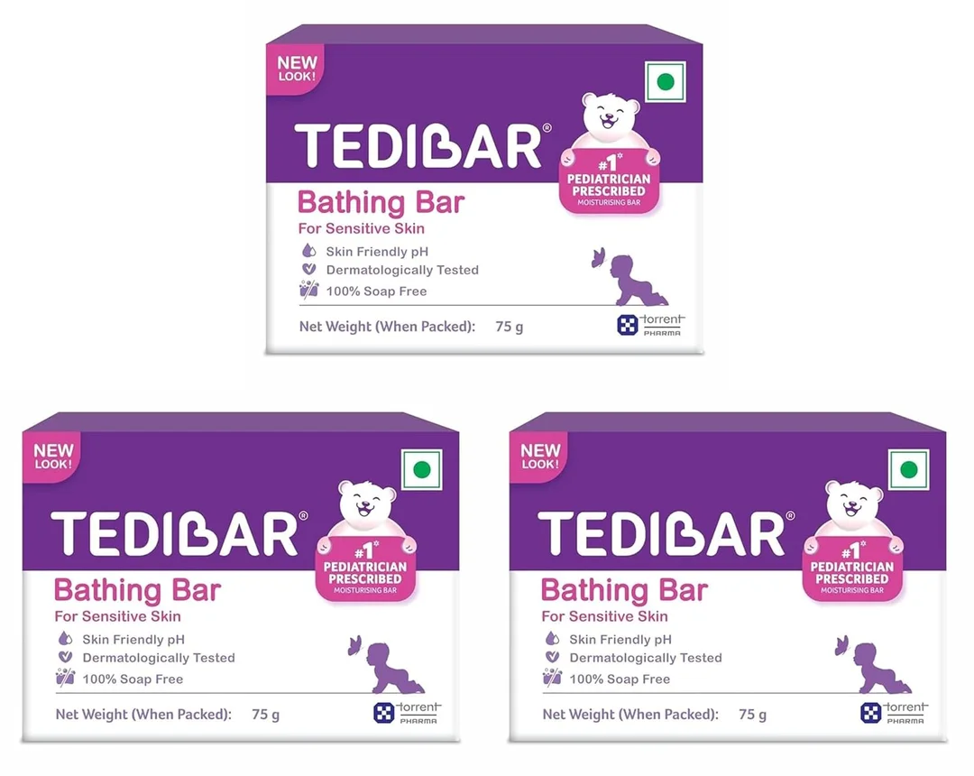 Tedibar Moisturising Baby Bathing Bar 75g x 3 | Soap-Free | Pediatrician Recommended for Sensitive Skin | Pack of 3 image 1