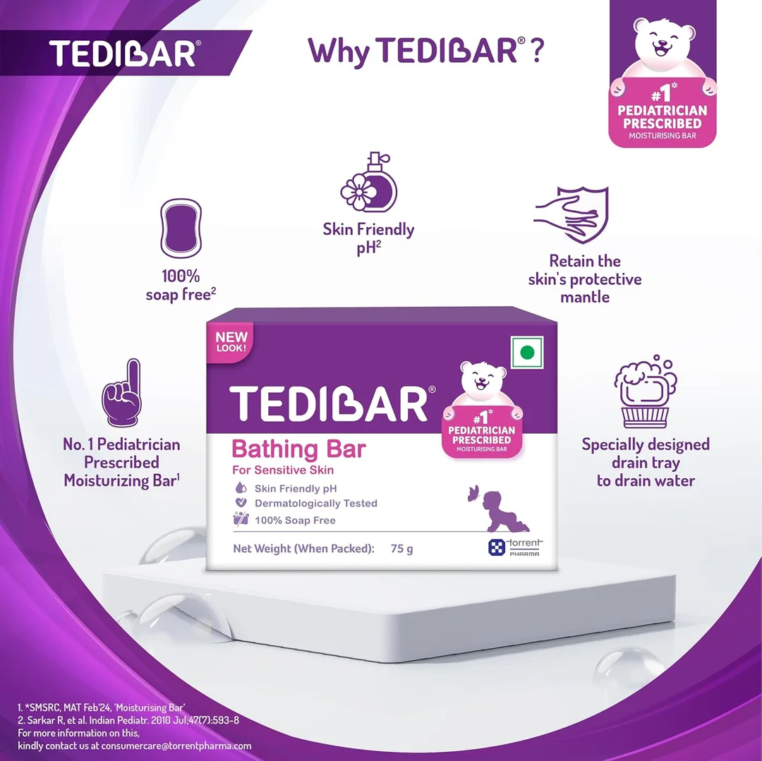 Tedibar Moisturising Baby Bathing Bar 75g x 3 | Soap-Free | Pediatrician Recommended for Sensitive Skin | Pack of 3 image 6