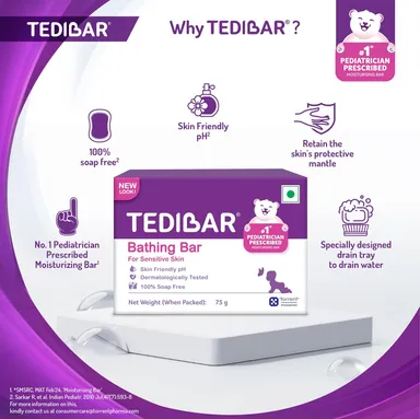 Tedibar Moisturising Baby Bathing Bar 75g x 3 | Soap-Free | Pediatrician Recommended for Sensitive Skin | Pack of 3 thumbnail 5