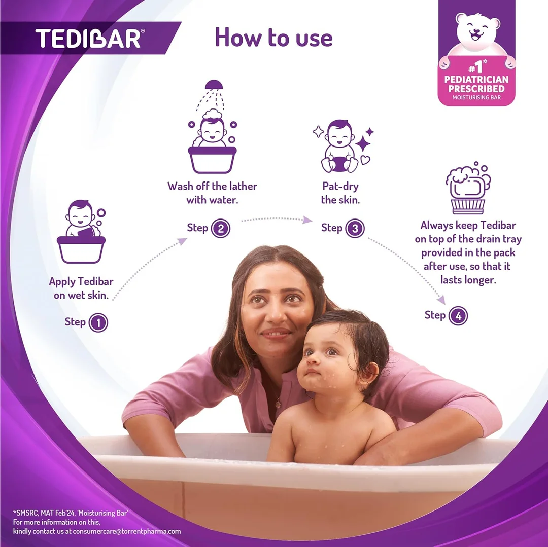 Tedibar Moisturising Baby Bathing Bar 75g x 3 | Soap-Free | Pediatrician Recommended for Sensitive Skin | Pack of 3 image 7