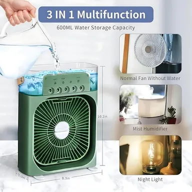 Personal Air Cooler, Portable Air Conditioner Fan, Mini Evaporative Cooler with 7 Colors LED Light, 1/2/3 H Timer, 3 Wind Speeds and 3 Spray. thumbnail 1