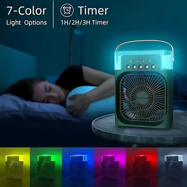 Personal Air Cooler, Portable Air Conditioner Fan, Mini Evaporative Cooler with 7 Colors LED Light, 1/2/3 H Timer, 3 Wind Speeds and 3 Spray. thumbnail 3