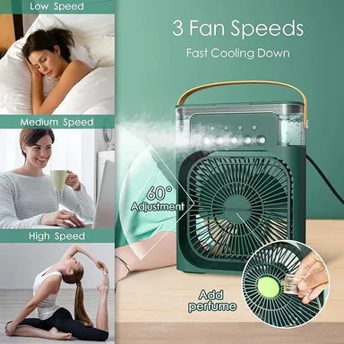 Portable Mini Air Conditioner Fan with Cool Mist Humidifier, 7-Color LED Light and Timer for Room and Office thumbnail 1