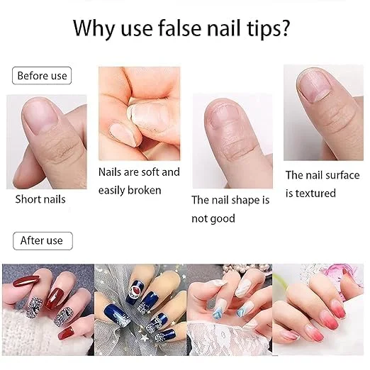 100 PCS Transparent False Nail Tips with Free Nail Glue | Clear Acrylic Nail Tips for DIY Nail Art image 2