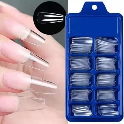 100 PCS Transparent False Nail Tips with Free Nail Glue | Clear Acrylic Nail Tips for DIY Nail Art image 3