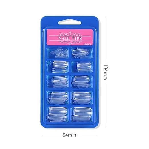 100 PCS Transparent False Nail Tips with Free Nail Glue | Clear Acrylic Nail Tips for DIY Nail Art image 4