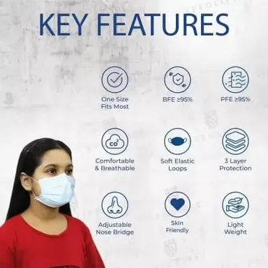 Blue 3-Ply Nonwoven Disposable Face Mask 50pcs – Breathable Polypropylene Fabric, Elastic Ear Loops, Secure Nose Clip, Daily & Medical Protection thumbnail 2