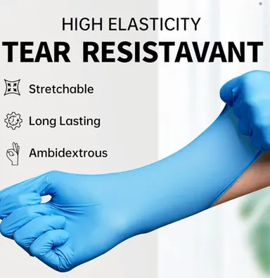 Medical & Food-Safe Blue Nitrile Disposable Gloves | Powder-Free | Latex-Free | CE & FDA Approved | Pack of 100 (M Size) thumbnail 3