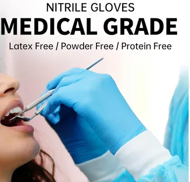 Medical & Food-Safe Blue Nitrile Disposable Gloves | Powder-Free | Latex-Free | CE & FDA Approved | Pack of 100 (M Size) thumbnail 4