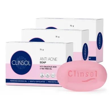 Leeford Clinsol Anti-Acne Soap 75g (Pack of 3) | Tea Tree Oil & Vitamin E Acne-Fighting Bar for Oily, Acne-Prone Skin – Men & Women thumbnail 0