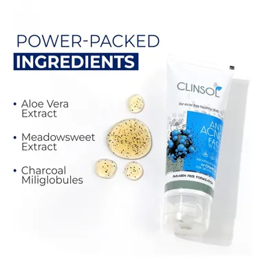 Clinsol Anti-Acne Charcoal Face Wash (Aloe Vera & Meadowsweet) – Paraben-Free Gel Cleanser for Oily Acne-Prone Skin, Deep Pore Detox & Moisturising (Daily Use Face Wash India) thumbnail 2