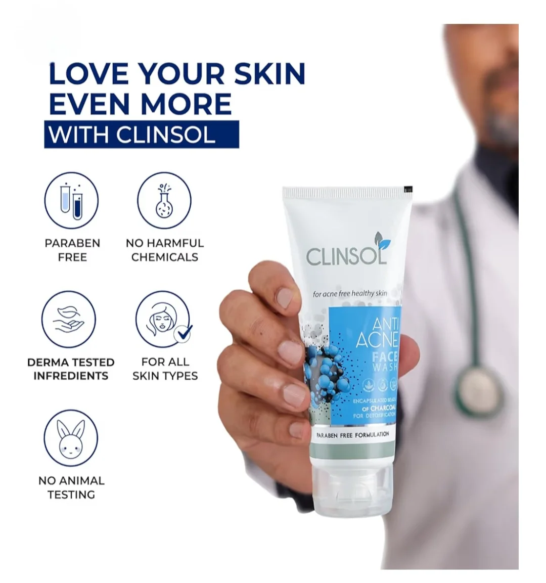 Clinsol Anti-Acne Charcoal Face Wash (Aloe Vera & Meadowsweet) – Paraben-Free Gel Cleanser for Oily Acne-Prone Skin, Deep Pore Detox & Moisturising (Daily Use Face Wash India) image 4