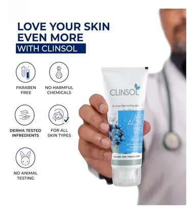 Clinsol Anti-Acne Charcoal Face Wash (Aloe Vera & Meadowsweet) – Paraben-Free Gel Cleanser for Oily Acne-Prone Skin, Deep Pore Detox & Moisturising (Daily Use Face Wash India) thumbnail 3