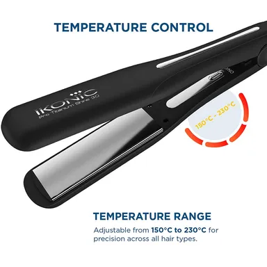 Ikonic Professional Pro Titanium Shine 3.0 Hair Straightener with 1.5” Titanium Floating Plates Black | Salon-Grade Digital Temperature Control 150–230°C, Frizz-Free Smooth Styling for All Hair Types, Professional Hair Styling Tool thumbnail 1