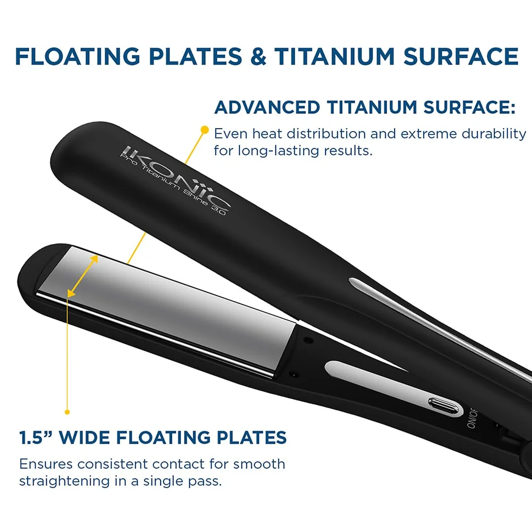 Ikonic Professional Pro Titanium Shine 3.0 Hair Straightener with 1.5” Titanium Floating Plates Black | Salon-Grade Digital Temperature Control 150–230°C, Frizz-Free Smooth Styling for All Hair Types, Professional Hair Styling Tool image 3