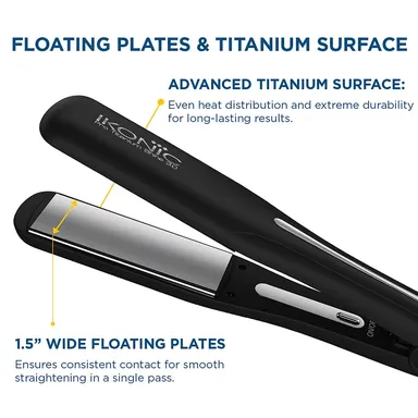 Ikonic Professional Pro Titanium Shine 3.0 Hair Straightener with 1.5” Titanium Floating Plates Black | Salon-Grade Digital Temperature Control 150–230°C, Frizz-Free Smooth Styling for All Hair Types, Professional Hair Styling Tool thumbnail 2