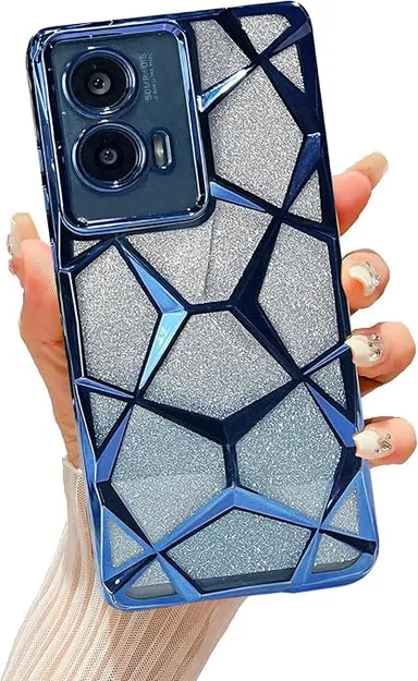  Gradient Glitter Case for Moto Edge 50 Fusion/Moto G96, Luxury Electroplated 3D Cube, Diamond Bling Shiny Soft TPU Clear Shockproof Women Girls Protective Phone Cover  thumbnail 0