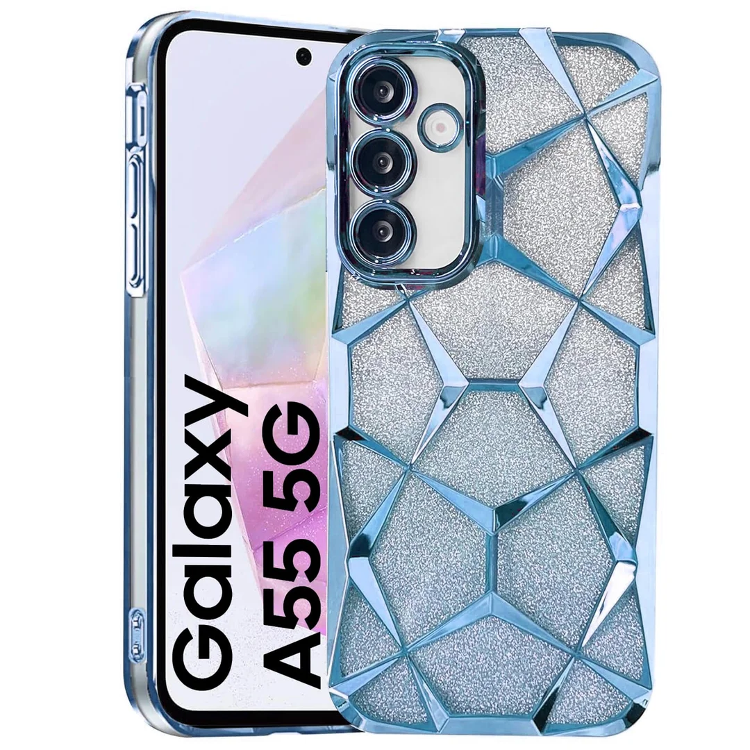 Gradient Glitter Case for Samsung A55, Luxury Electroplated 3D Cube, Diamond Bling Shiny Soft TPU Clear Shockproof Women Girls Protective Phone Cover  image 3