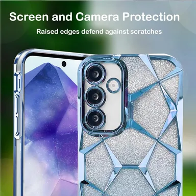 Gradient Glitter Case for Samsung A55, Luxury Electroplated 3D Cube, Diamond Bling Shiny Soft TPU Clear Shockproof Women Girls Protective Phone Cover  thumbnail 3