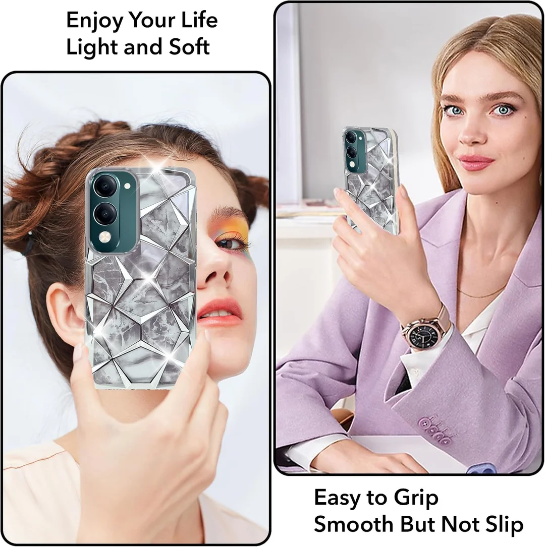 Silicone Glitter & Diamond-Print Back Cover for Vivo Y19E / Y19 |T4 Lite image 4