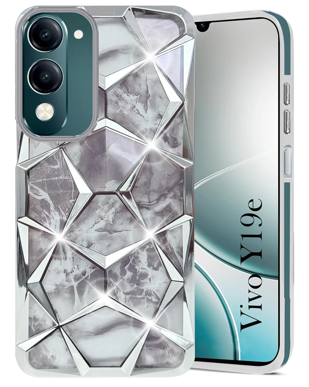 Silicone Glitter & Diamond-Print Back Cover for Vivo Y19E / Y19 |T4 Lite image 1