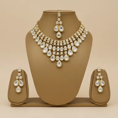 Silver Necklace Set for Women | AD Studded Wedding Jewellery Set with Choker Necklace| Earrings & Maang Tikka | Pack of 3 Bridal Jewellery Set for Women & Girls | Party & Festive Wear Fashion Jewelry thumbnail 0