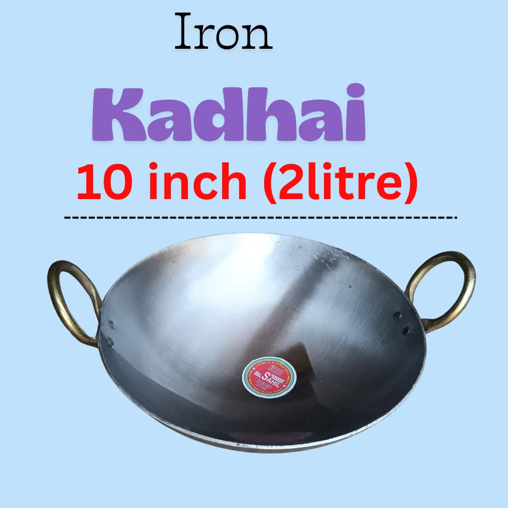 Pure Iron Kadhai 10 Inch (2 Litre) – Heavy Base & Strong Handle | Traditional Iron Cookware for Daily Use & Deep Frying image 1