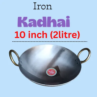 Pure Iron Kadhai 10 Inch (2 Litre) – Heavy Base & Strong Handle | Traditional Iron Cookware for Daily Use & Deep Frying