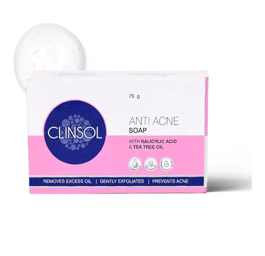 Leeford Clinsol Anti-Acne Soap 75 g Pack of 5 – Salicylic Acid, Tea Tree Oil & Vitamin E Acne-Fighting Daily Soap for Oily / Acne-Prone Skin (Men & Women) image 2