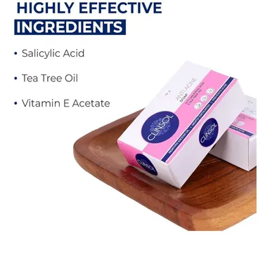 Leeford Clinsol Anti-Acne Soap 75 g Pack of 5 – Salicylic Acid, Tea Tree Oil & Vitamin E Acne-Fighting Daily Soap for Oily / Acne-Prone Skin (Men & Women) thumbnail 2