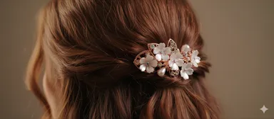 Floral Pearl Hair Clip for Women & Girls – Rose Gold Designer Hair Accessory for Party & Wedding (2 Pieces) thumbnail 1