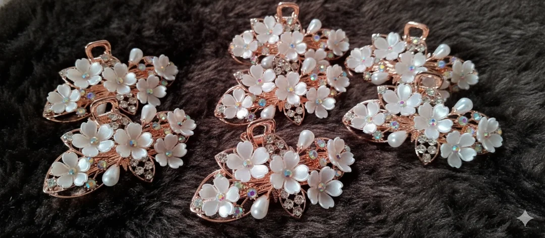 Floral Pearl Hair Clip for Women & Girls – Rose Gold Designer Hair Accessory for Party & Wedding (2 Pieces) image 3