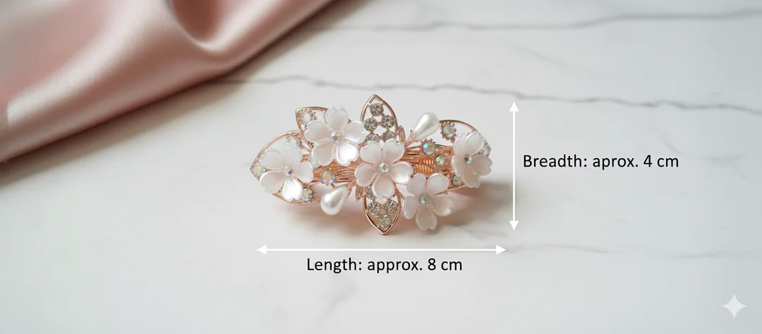 Floral Pearl Hair Clip for Women & Girls – Rose Gold Designer Hair Accessory for Party & Wedding (2 Pieces) image 4