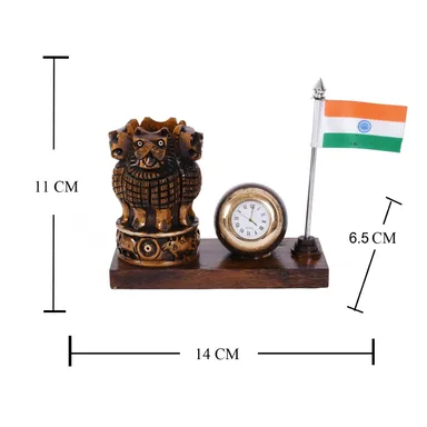 Handcrafted Multipurpose Wooden Pen Stand with Ashoka Pillar & Indian Flag | Desk Organizer for Office & Study Table | Perfect Showpiece  thumbnail 4