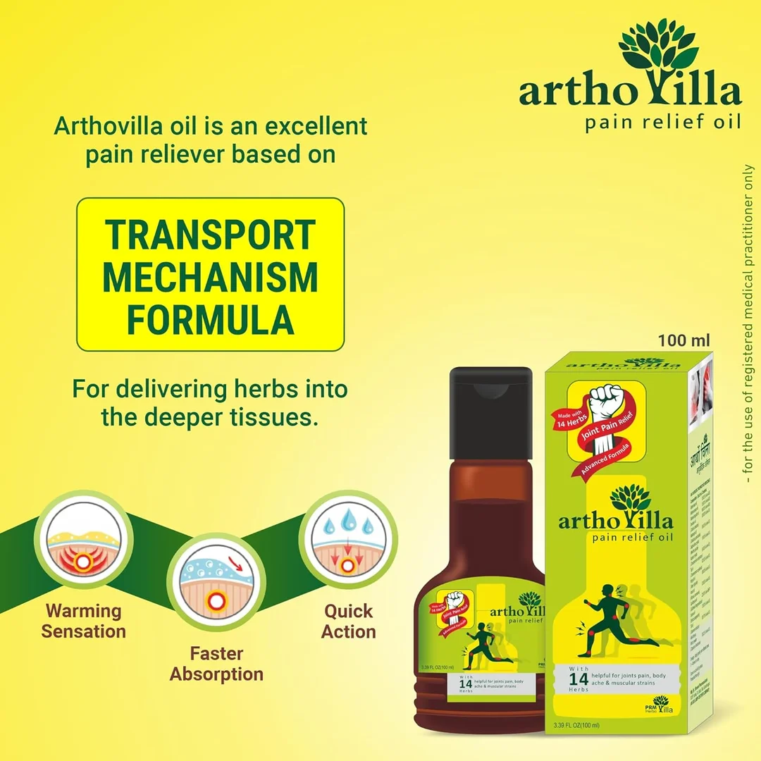 PRM Artho Villa Ayurvedic Pain Reliever Oil 100ml (Pack of 2) – Soothes Joint & Muscle Pain with Gandhpura, Mahamash & Mahanarayan image 5