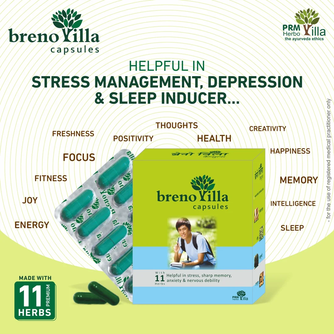 Brenovilla Capsules 3x10 Pack Ayurvedic Brain Booster with Brahmi Shankhpushpi Safed Chandan Memory Concentration Mental Performance image 2