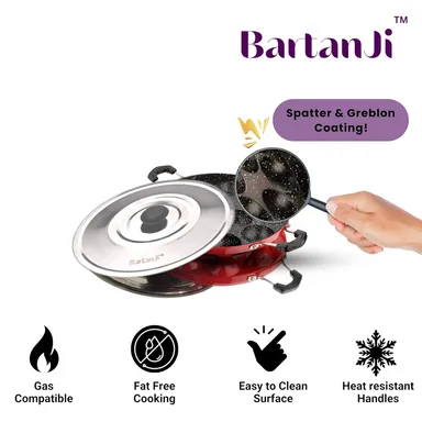 BartanJi Non Stick Appam Patra With Steel Lid 12 Cavity thumbnail 2