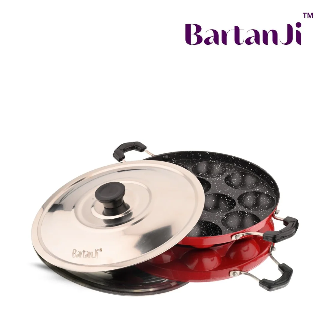 BartanJi Non Stick Appam Patra With Steel Lid 12 Cavity image 4