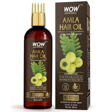 WOW Skin Science Amla Hair Oil 200 ml – Cold‑Pressed Gooseberry Oil with Comb Applicator | Non‑Greasy, Deep Nourishment for Hair & Scalp thumbnail 0