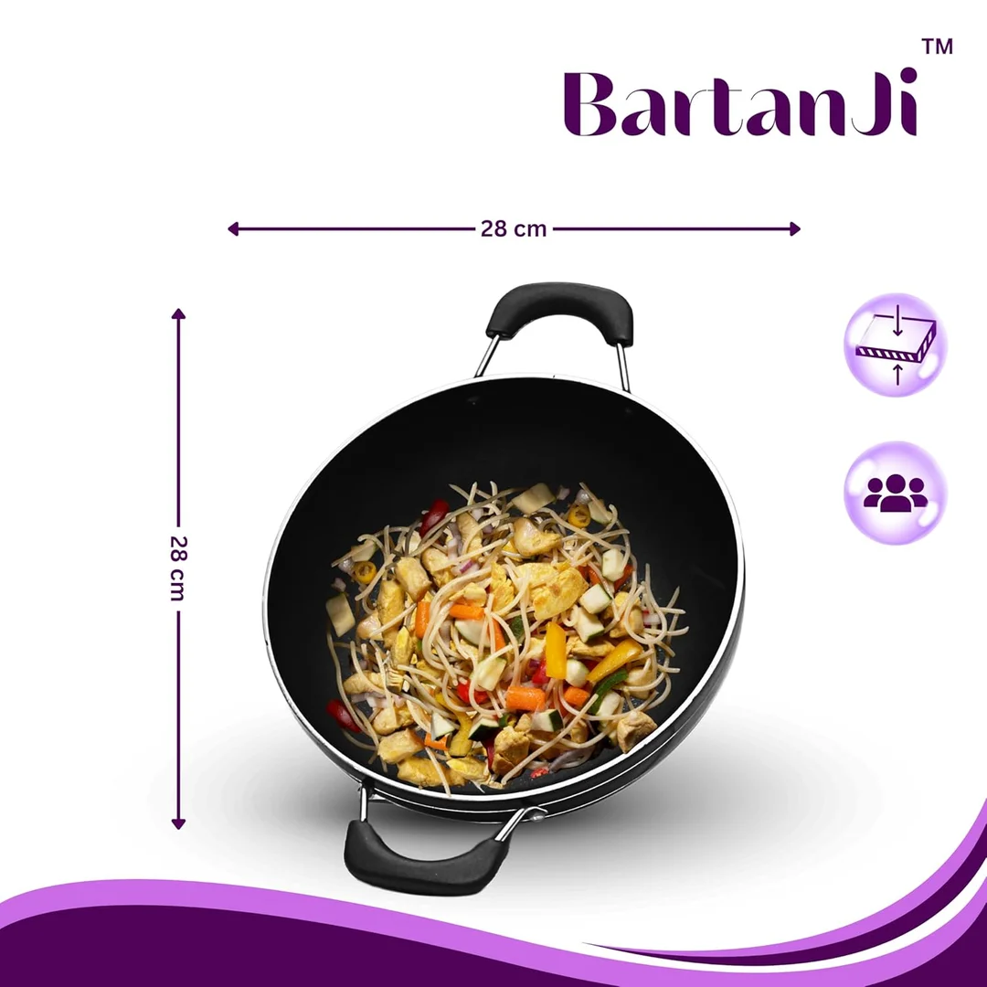 BartanJi Non Stick Deep Kadhai with Steel Lid 35 Litre 28 cm image 2