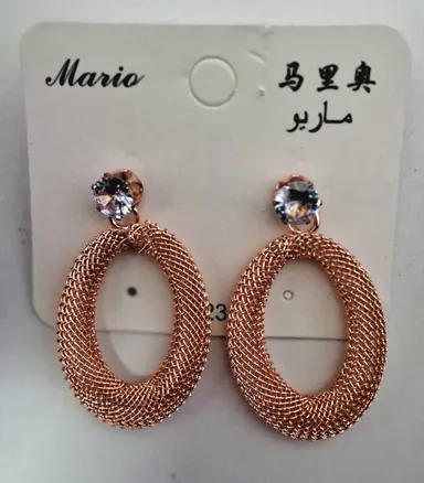 Mario Rose Woven Mesh Earrings | Crystalstone Stud Dangle thumbnail 2