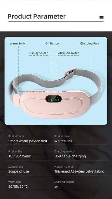 Portable Cordless Heating Pad Waist Belt Rechargeable Menstrual Heating Massage Pad for Period Pain and Lower Back Relief thumbnail 2